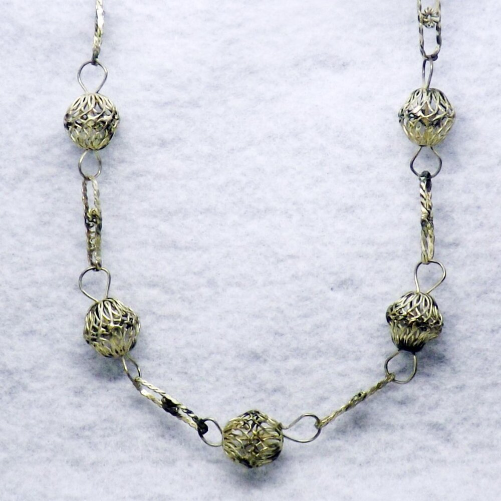 VTG Silver Filigree Ball and chain Necklace